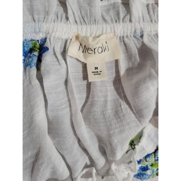 Meraki Women’s White Blue Floral Boho Peasant Blouse - Medium - Picture 5 of 7